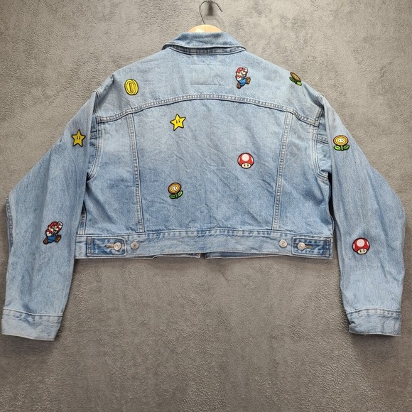LEVI'S X Super Mario Denim Jacket Women's Large Cropped Embroidered Limited Ed. - Picture 8 of 11
